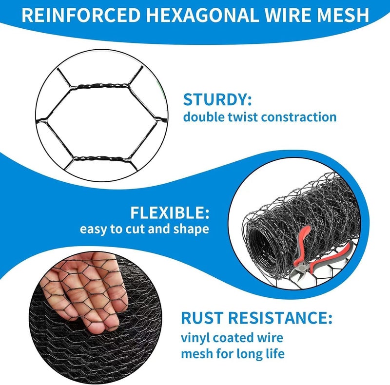 DOLEMODUO 36'' x 50' Black Chicken Wire Fencing, 1 inch Chicken Wire and 20 Gauge Poultry Netting, Garden Mesh Fence Roll for Floral Arrangements/Crafts/Farm/Livestock/Pet Protection - Image 3